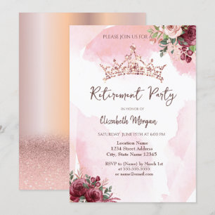 Invitación Corona de Rosas Glitter Rosa Dorado Chic Jubilació