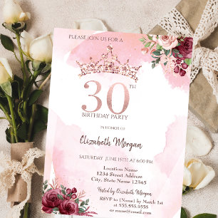 Invitación Corona de Rosas Glitter Rose Gold Cumpleaños 30