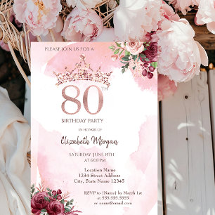 Invitación Corona de Rosas Glitter Rose Gold para Cumpleaños 