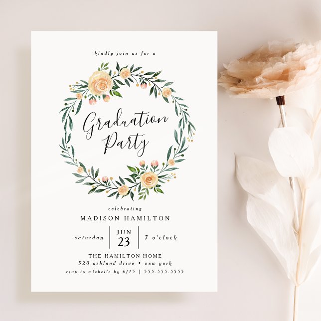 Invitación Corona de Rosas Melocotón Elegantes para Fiesta de (Subido por el creador)
