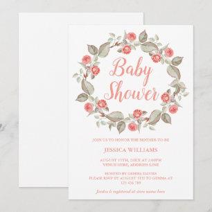 Invitación Corona de rosas rojas románticas para baby shower