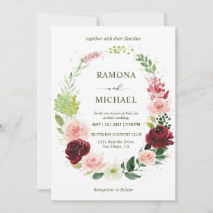 Invitación Corona de rosas románticas blancas y rojas persona