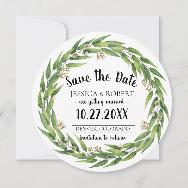 Invitación Corona de sauce florecido para boda Save the Date (Anverso)