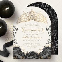 Corona de Tiara de Oro Negro Moderno Quinceañera