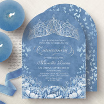 Corona de Tiara de Plata Azul Claro Quinceañera