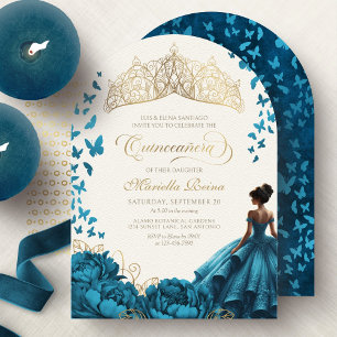 Invitación Corona de Tiara Floral Turquesa Quinceañera