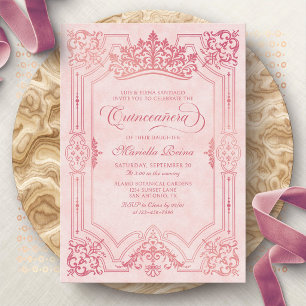 Invitación Corona de Tiara Rosa Elegante Quinceañera