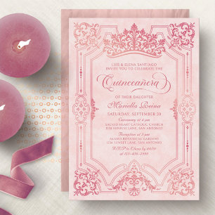Invitación Corona de Tiara Rosa Elegante Quinceañera