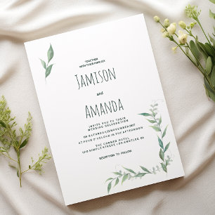Invitación Corona de vegetación acuarela menta Boda