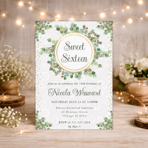 Invitación Corona de vegetación de eucalipto con acuarela Cum