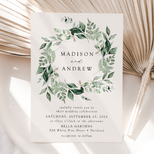 Invitación Corona de Verde Abundante Bodas Crema