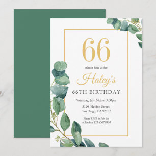 Invitación Corona de Verdor Chic Oro y Salvia 66 Cumpleaños