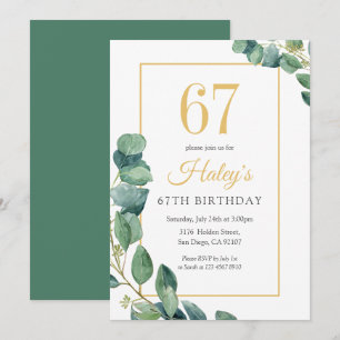 Invitación Corona de Verdor Chic Oro y Salvia Cumpleaños 67