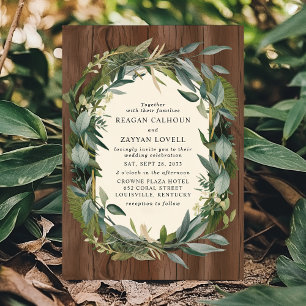 Invitación Corona de Verdor y Boda Rústica de Madera en la Na
