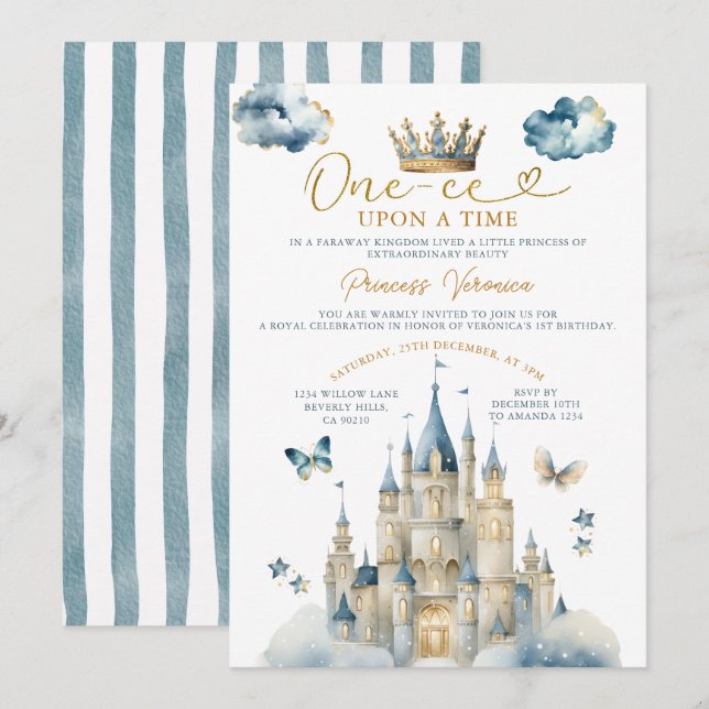 Invitación Corona del Castillo de Cumpleaños de la Princesa É (Anverso / Reverso)
