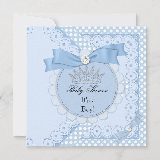Invitación Corona del Príncipe Azul Blanco de Baby Shower (Anverso)