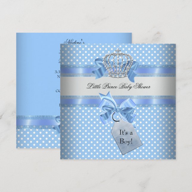 Invitación Corona del Principito Azul de Baby Shower Boy (Anverso / Reverso)