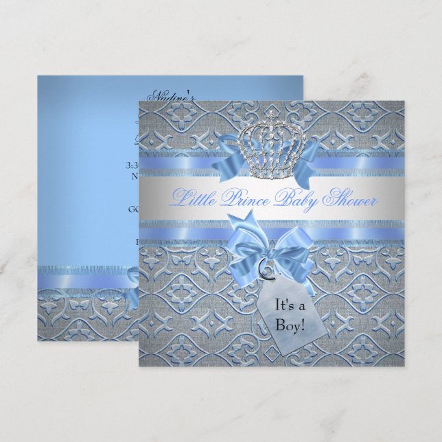 Invitación Corona del Principito Azul de Baby Shower Boy (Anverso / Reverso)