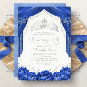 Invitación Corona Diadema Quinceañera Azul Real