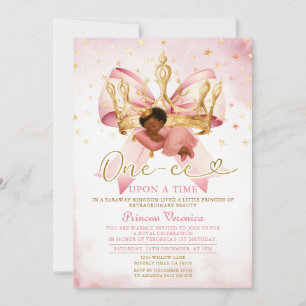 Invitación Corona Dorada Brillo Estrellas Cumpleaños 1 de Niñ