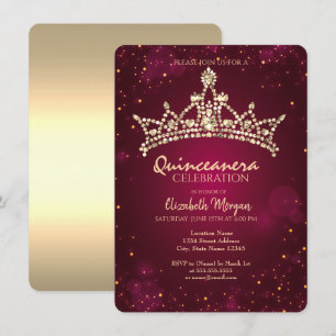 Invitación Corona Dorada Chic Burgundy Quinceañera