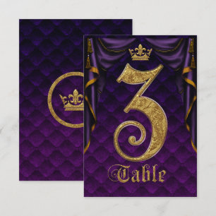 Invitación Corona Dorada Morado Real Mesa Número 3 de Boda