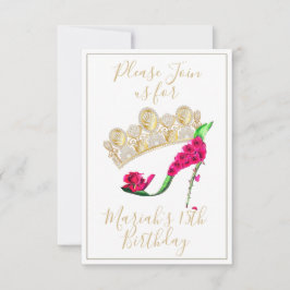 Invitación Corona dorada, zapato de tacón alto de hadas flora