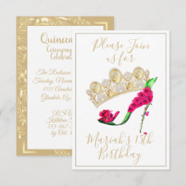 Invitación Corona Dorada, Zapato de Tacón Alto Hada Floral