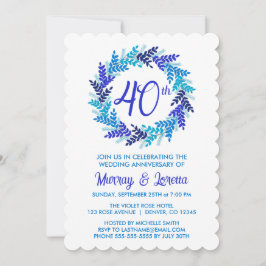 Invitación Corona Elegante Azul Real 40 Aniversario de Boda
