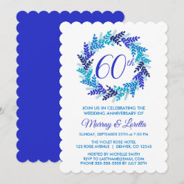 Invitación Corona Elegante Azul Real Aniversario de Bodas 60º