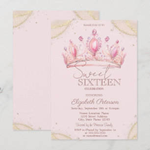 Invitación Corona elegante con esquinas de purpurina dorada S