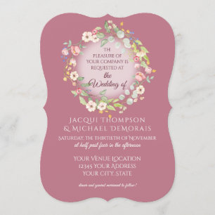 Invitación Corona elegante de rosas rosadas polvorientas boda