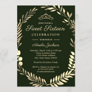 Invitación Corona elegante esmeralda verde dorado Sweet Sixte