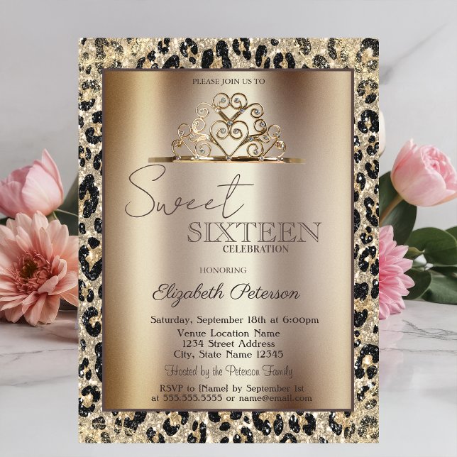 Invitación Corona elegante estampado leopardo Sweet 16   (Subido por el creador)