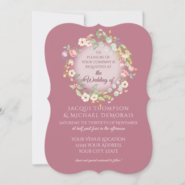 Invitación Corona elegante rosas rosadas polvorientas boda fl (Anverso)