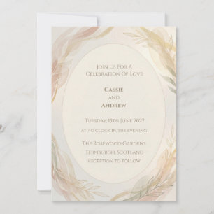Invitación Corona Floral Acuarela Melocotón Boda