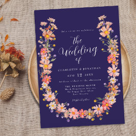 Invitación Corona floral azul marino boda de otoño