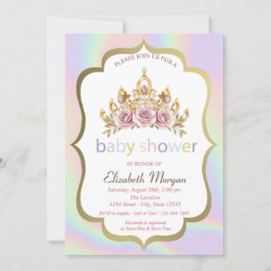 Invitación Corona floral, Baby Shower holográfico