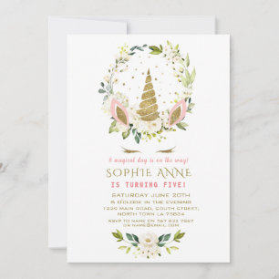 Invitación Corona floral blanca delicada Cumpleaños Unicornio