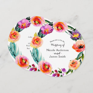 Invitación Corona Floral Brillante y Audaz Aquarela para Boda