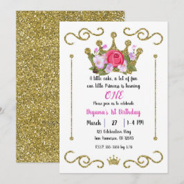 Invitación Corona Floral Brillo Dorado 1 UN 1er Cumpleaños