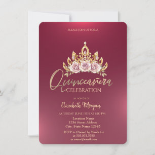 Invitación Corona floral chic burgundy Quinceañera