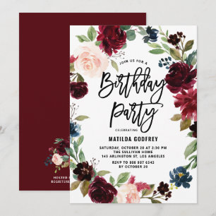 Invitación Corona floral de acuarela boho de otoño cumpleaños