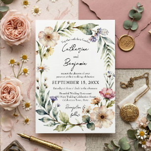 Invitación Corona floral de acuarela rosa salvia boda