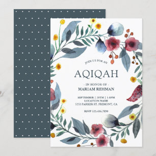 Invitación Corona floral de acuarela vibrante Aqiqah