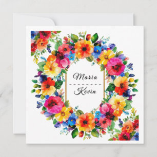 Invitación Corona floral de boda colorida