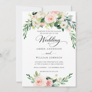 Invitación Corona floral de boda de marfil rosa elegante