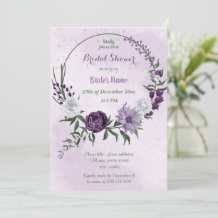Invitación corona floral de boda en púrpura y blanco para duc