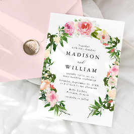 Invitación Corona Floral de Boda Rosa Suave