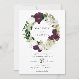 Invitación Corona floral de ciruela oscura | Boda